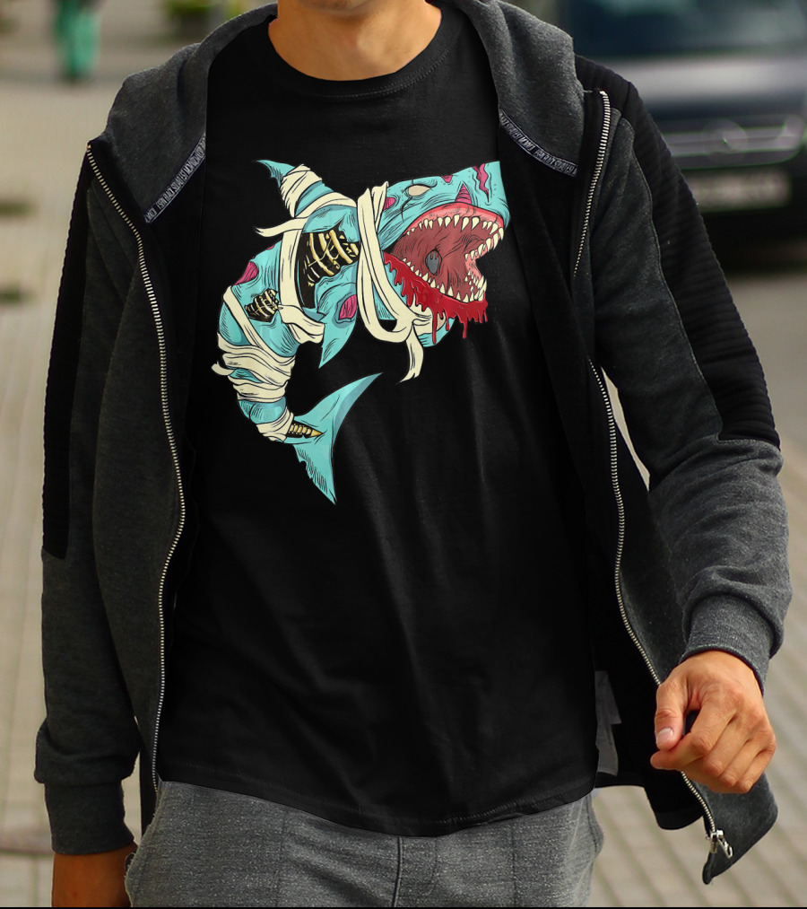 Shark Zombie Halloween Jawsome Zom Mummy Jaws T-Shirt