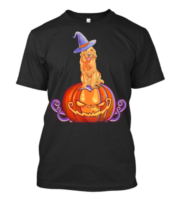 Golden Retriever Halloween Pumpkin Witch Hat T-Shirt