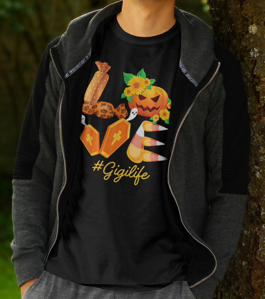 Love Gigi Life Halloween Pumpkin Sunflower Candy Corn Ghosts T-Shirt