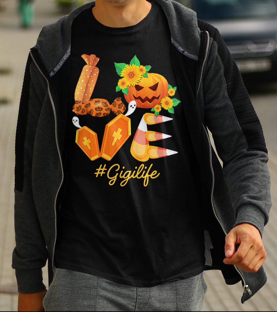 Love Gigi Life Halloween Pumpkin Sunflower Candy Corn Ghosts T-Shirt