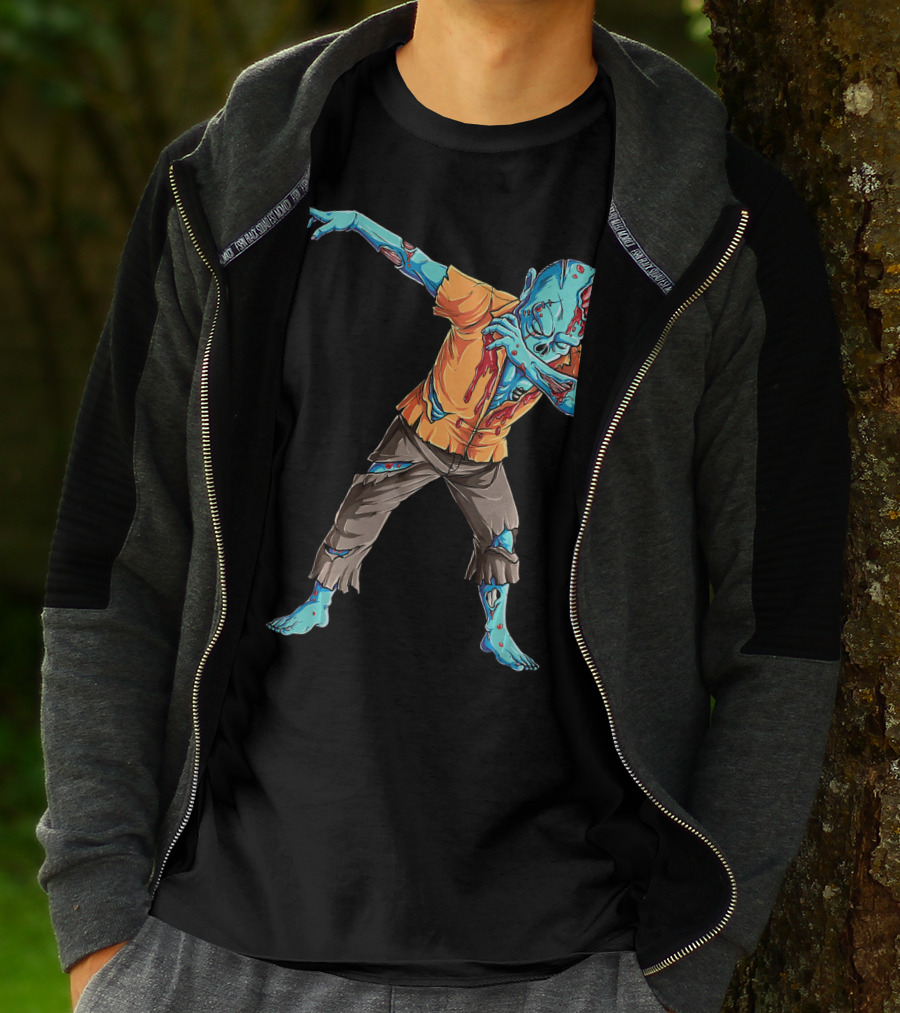 Dabbing Zombie With Orange Shirt And Blue Skin T-Shirt