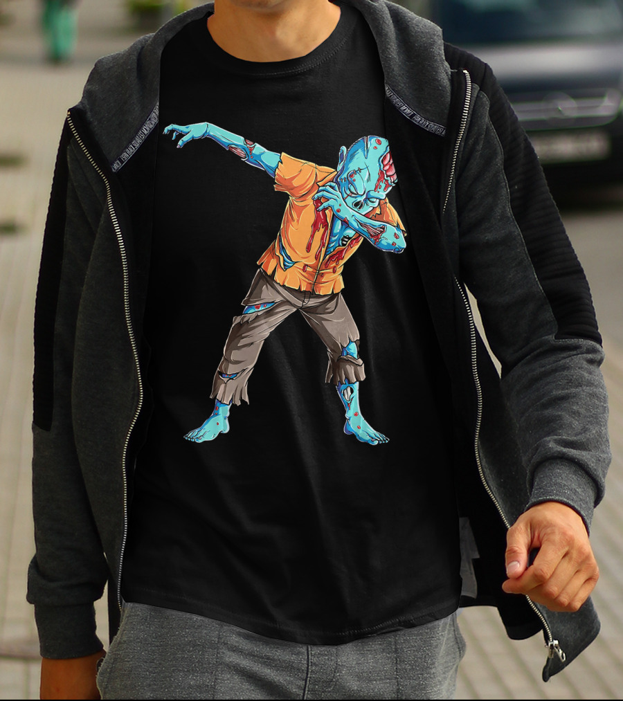 Dabbing Zombie With Orange Shirt And Blue Skin T-Shirt