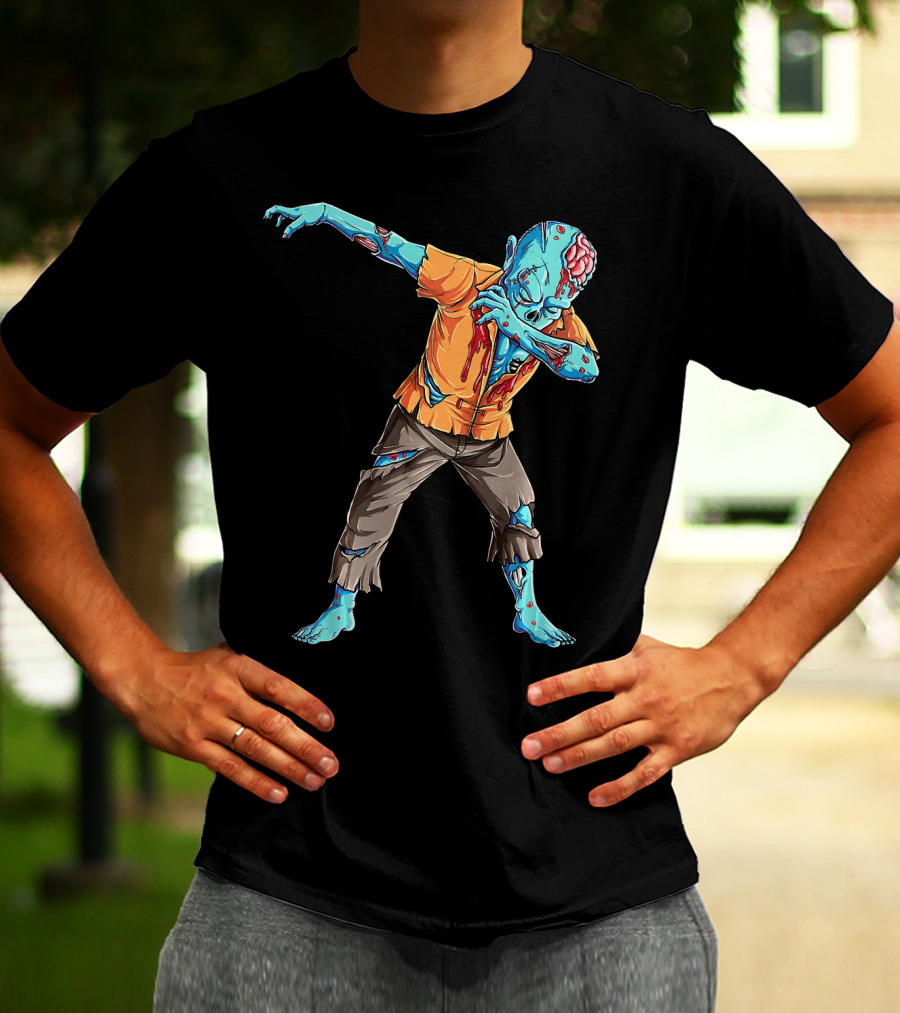 Dabbing Zombie With Orange Shirt And Blue Skin T-Shirt