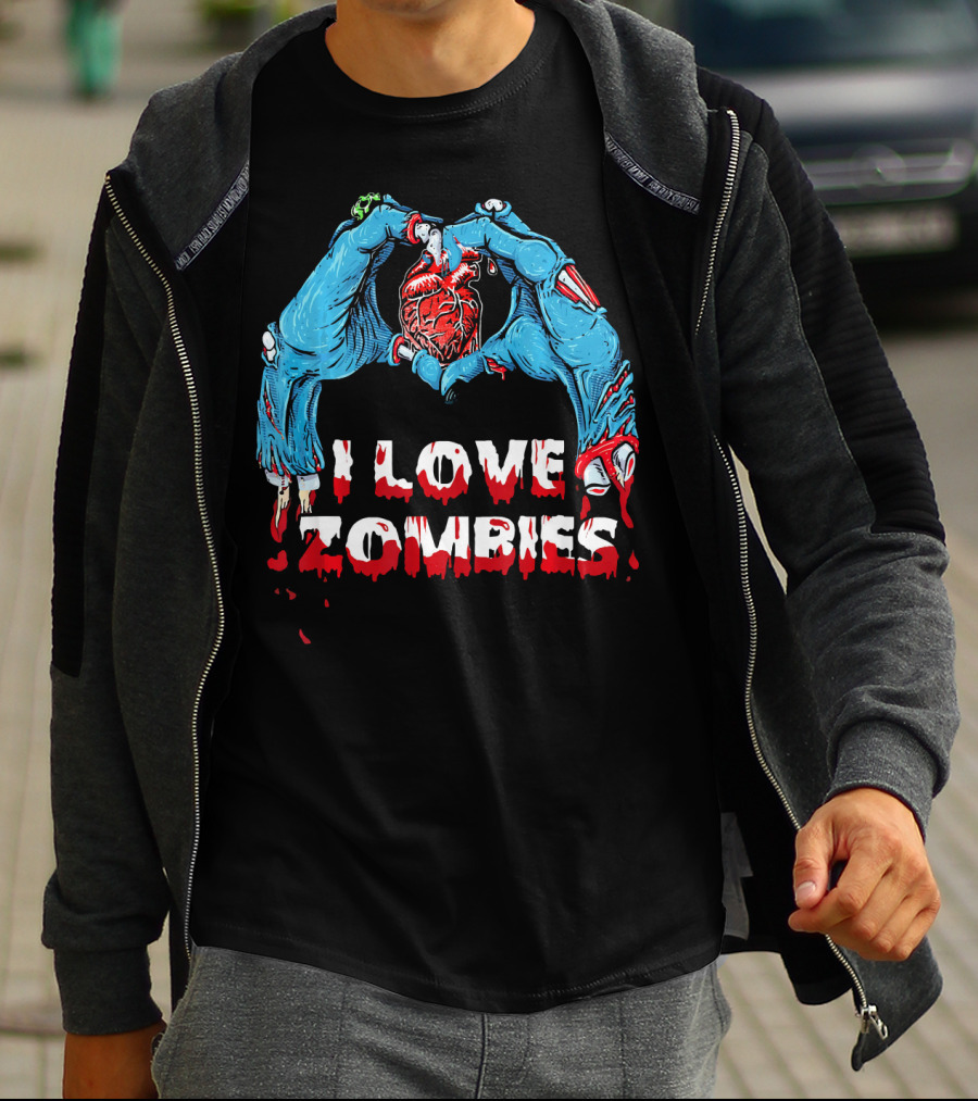 I Love Zombies Halloween Horror Funny Zo Creepy Hands And Heart T-Shirt