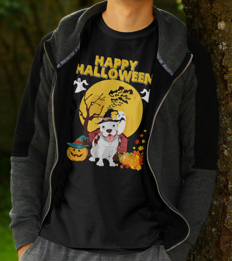 Happy Halloween Pumpkin Pitbull Dog Ghosts And Spooky Night T-Shirt