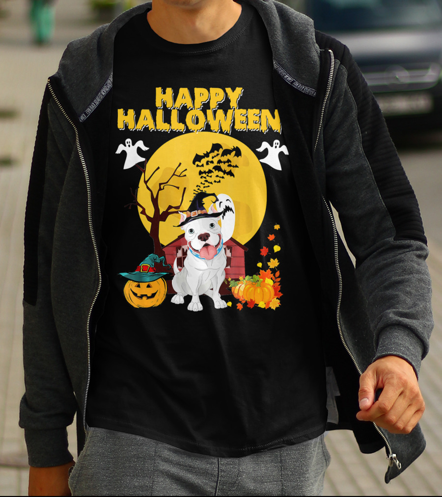 Happy Halloween Pumpkin Pitbull Dog Ghosts And Spooky Night T-Shirt
