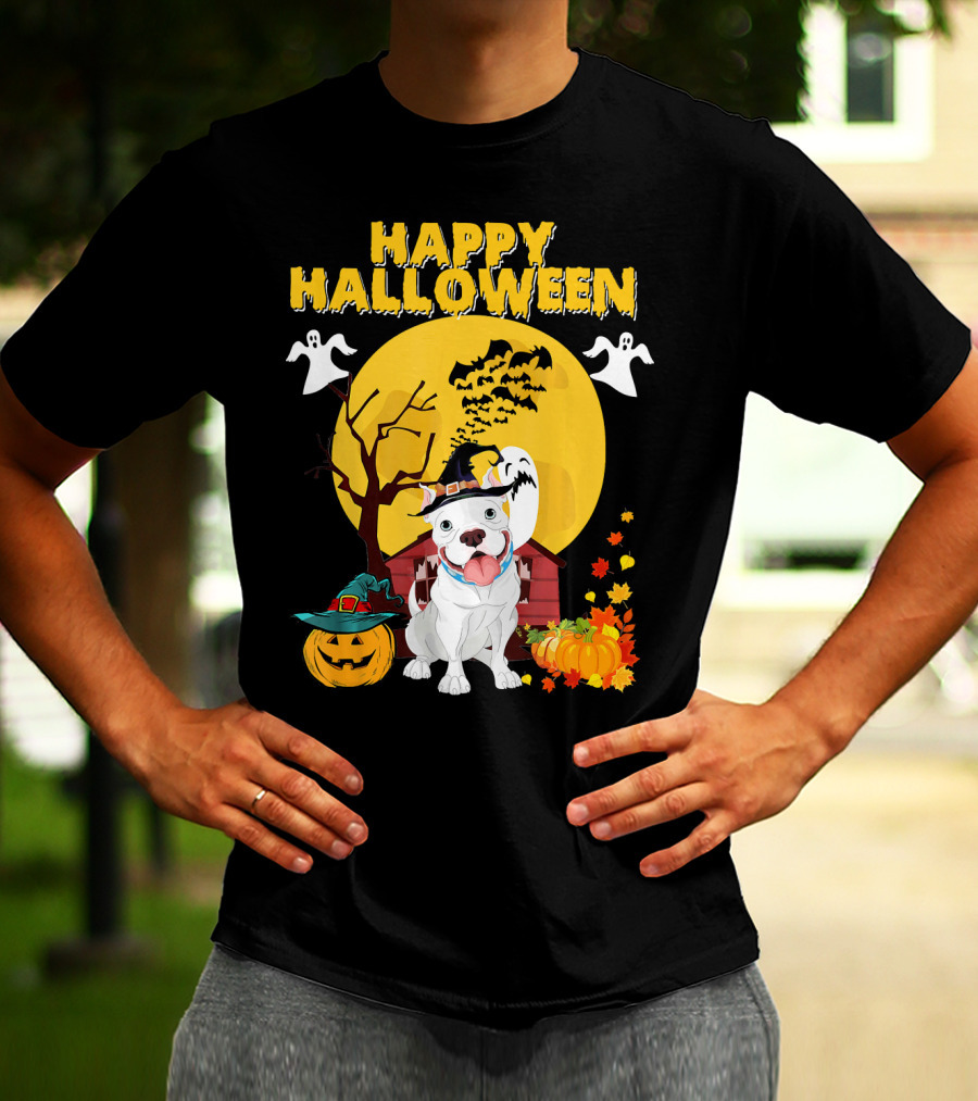 Happy Halloween Pumpkin Pitbull Dog Ghosts And Spooky Night T-Shirt