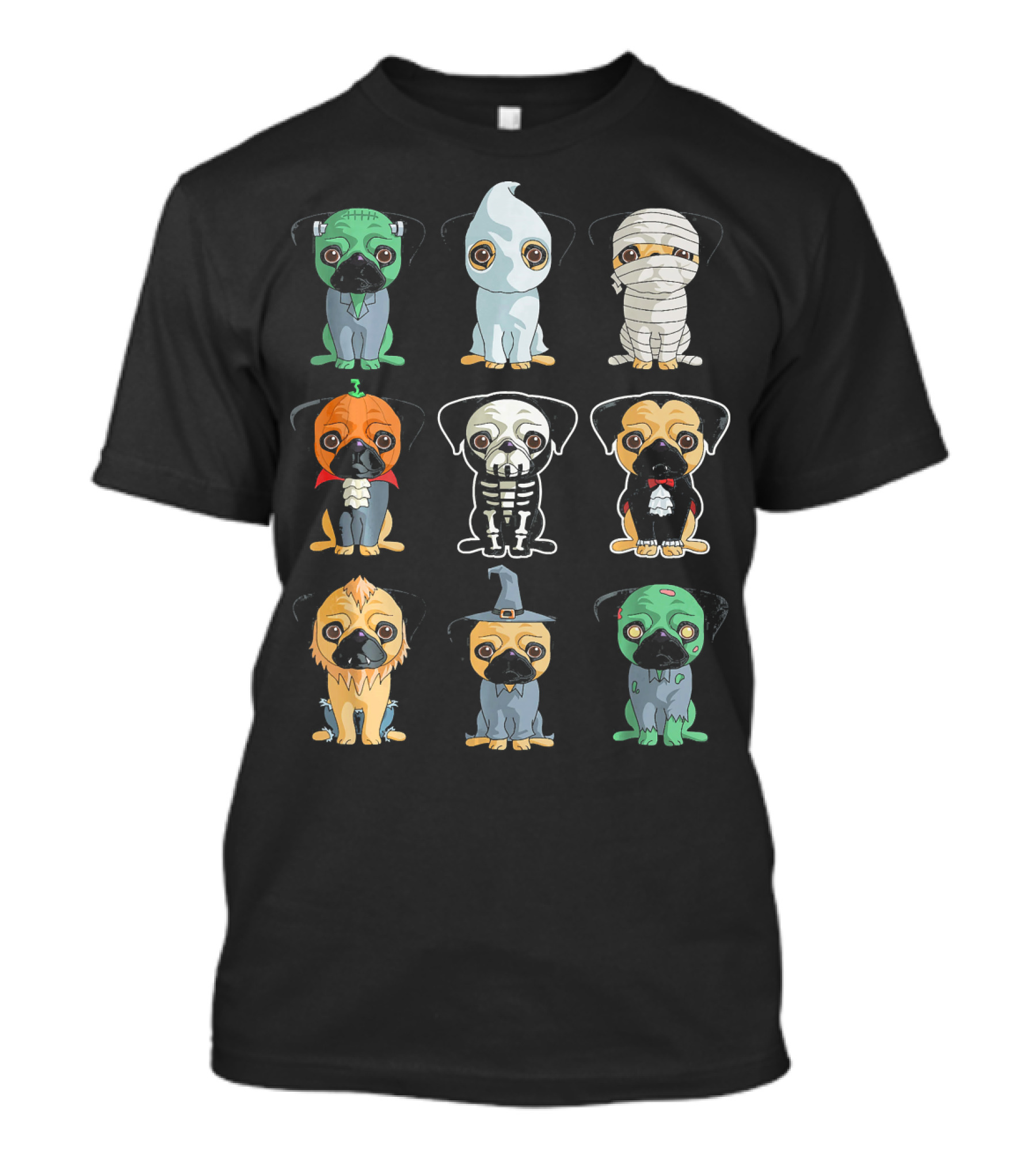 Cute Pugs Halloween Costumes Monster Ghost Mummy Vampire Skeleton Lion Wizard T-Shirt