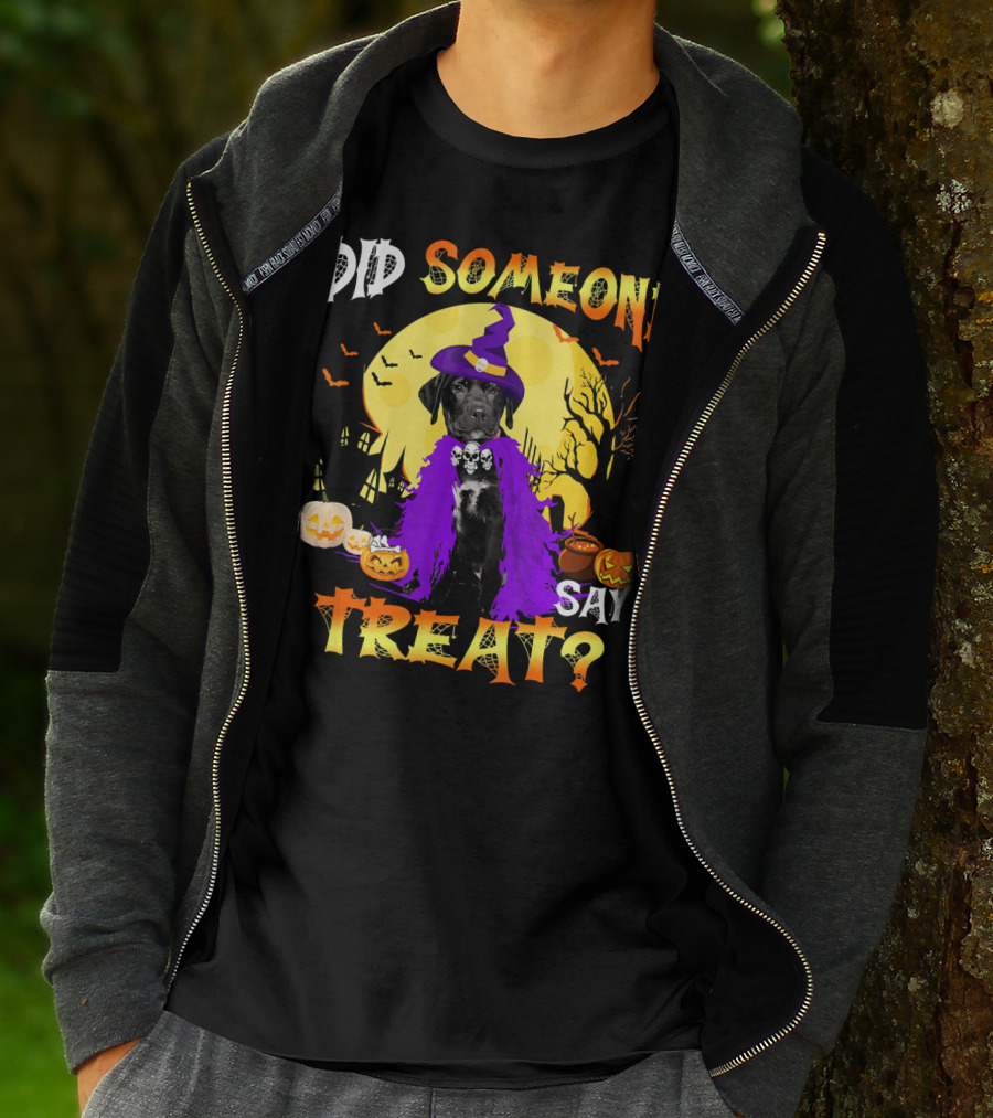 Did Someone Say Treat Black Lab Halloween Dog With Pumpkins And Witch Hat T-Shirt