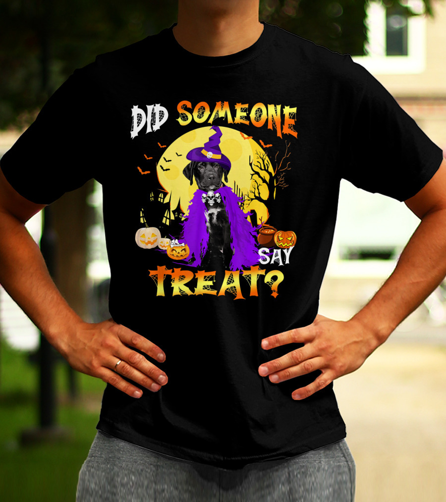 Did Someone Say Treat Black Lab Halloween Dog With Pumpkins And Witch Hat T-Shirt