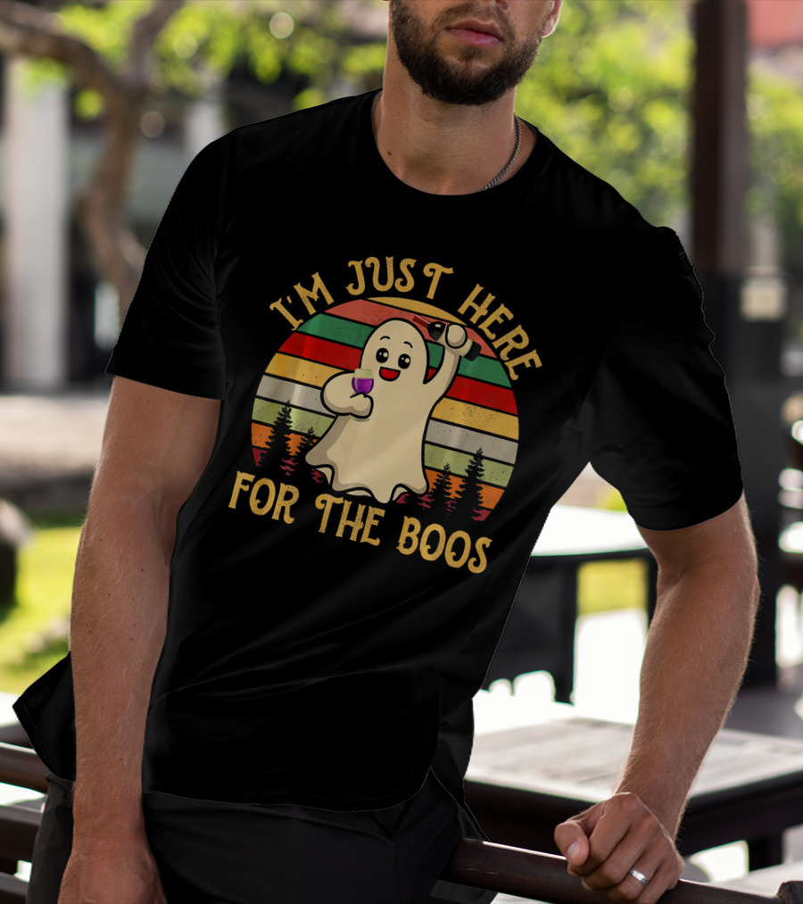 I'm Just Here For The Boos Vintage Ghost Wine Halloween T-Shirt