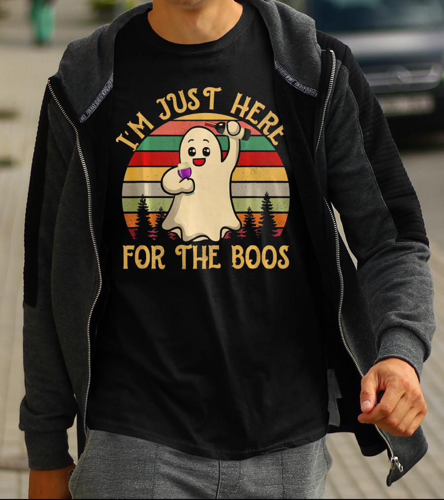 I'm Just Here For The Boos Vintage Ghost Wine Halloween T-Shirt