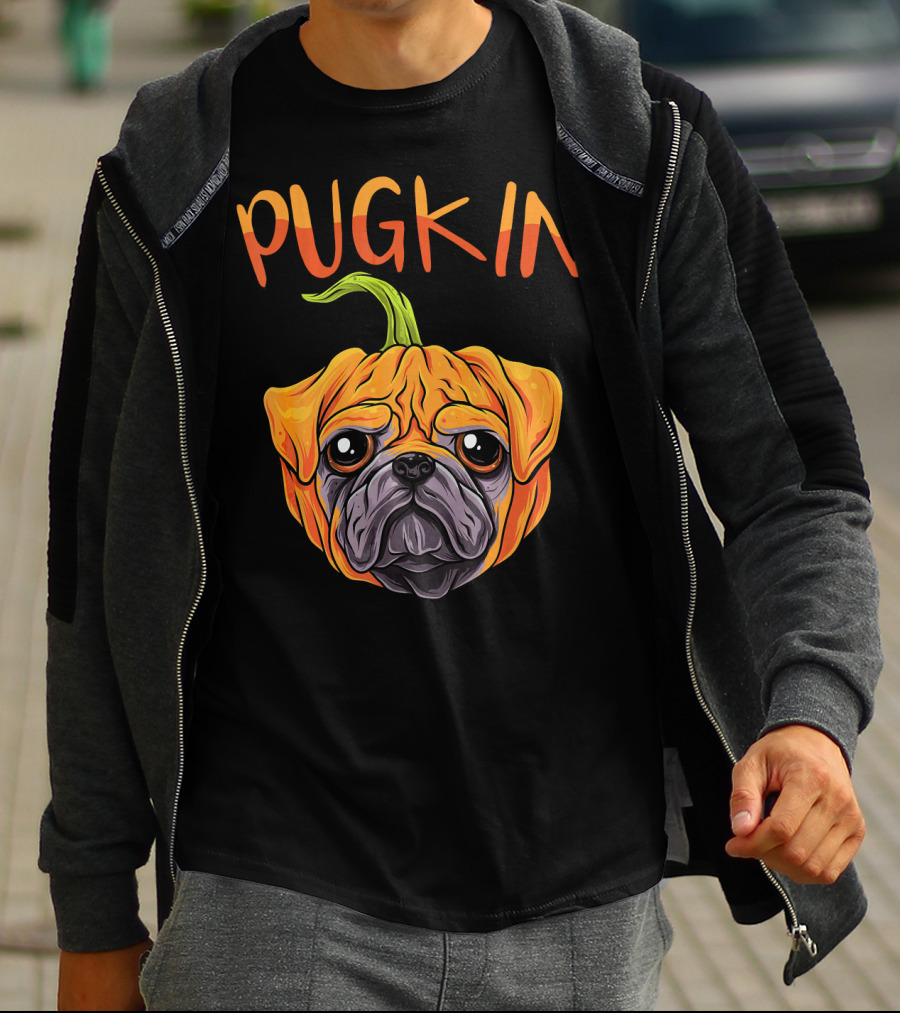 Pugkin Funny Pumpkin Pug Dog Head T-Shirt