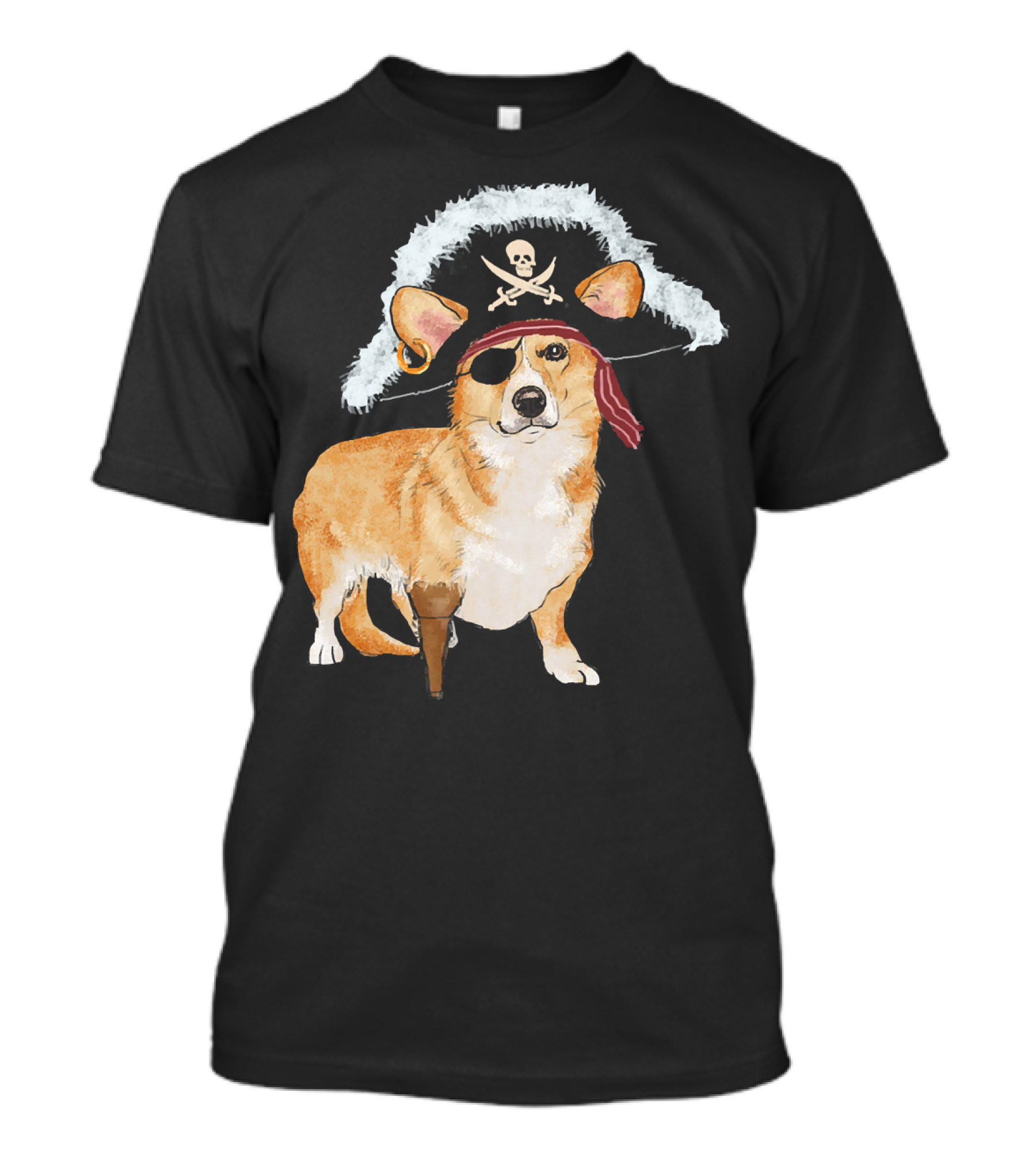 Funny Pirate Corgi Halloween Dog Lovers Skull Eyepatch Hat T-Shirt