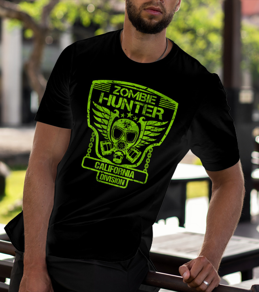 Zombie Hunter California Division Gas Mask Wings Emblem T-Shirt