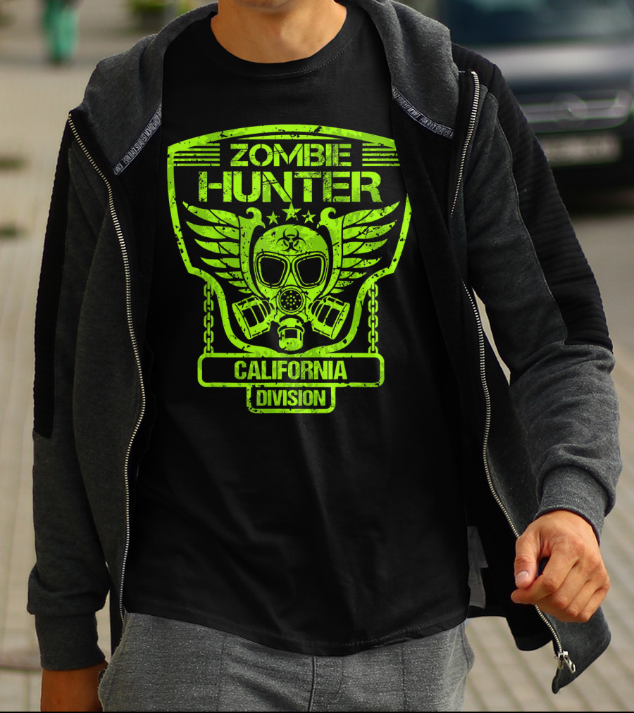 Zombie Hunter California Division Gas Mask Wings Emblem T-Shirt