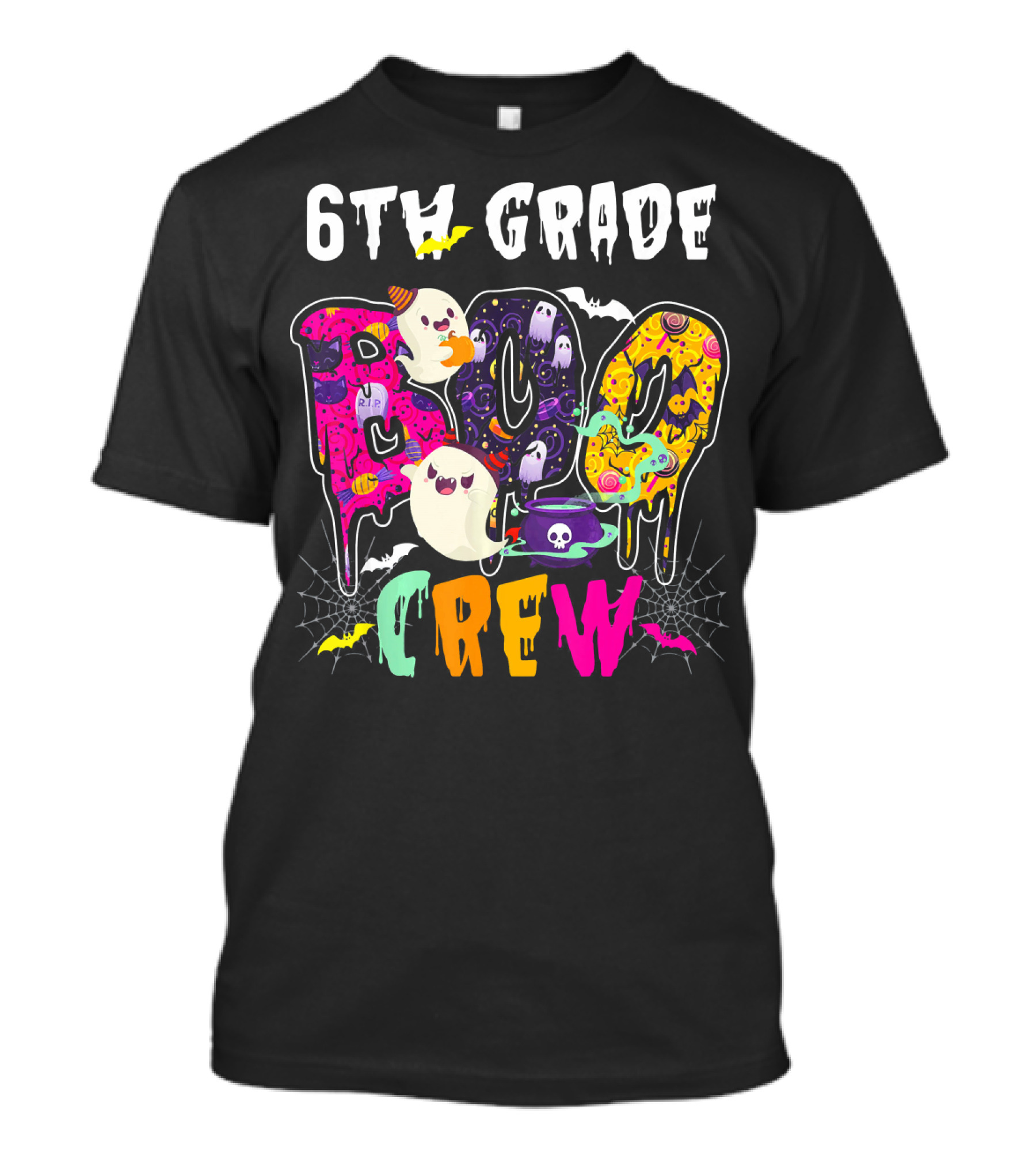 6th Grade Boo Crew Halloween Funny Costume Ghosts Bats Cauldron Spiders T-Shirt