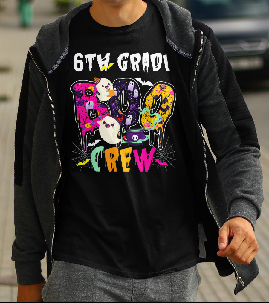 6th Grade Boo Crew Halloween Funny Costume Ghosts Bats Cauldron Spiders T-Shirt