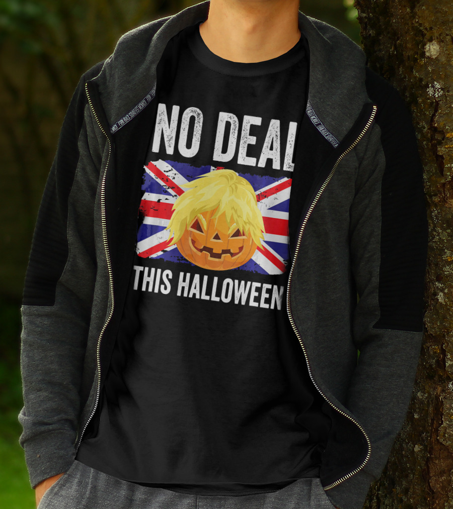 No Deal This Halloween Brexit Pumpkin UK Flag T-Shirt