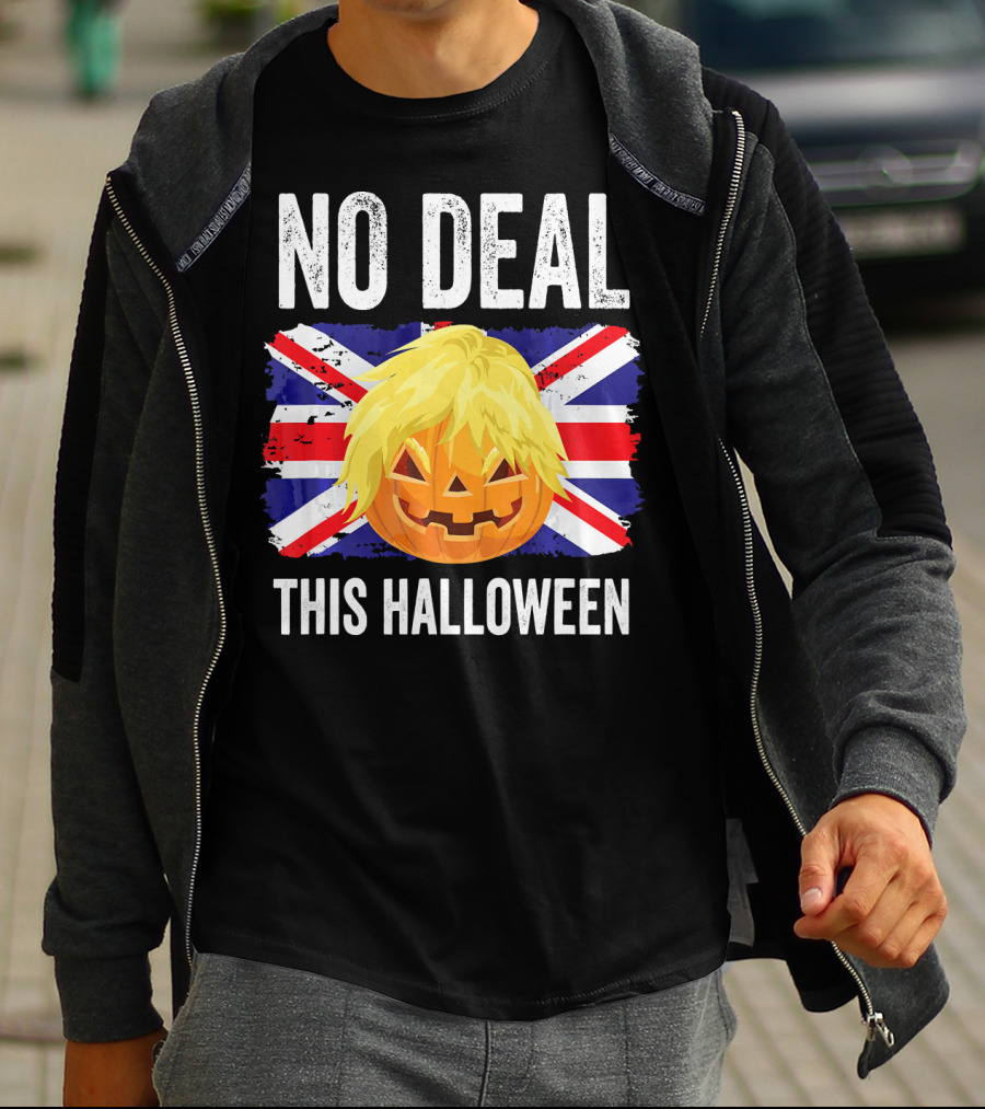 No Deal This Halloween Brexit Pumpkin UK Flag T-Shirt