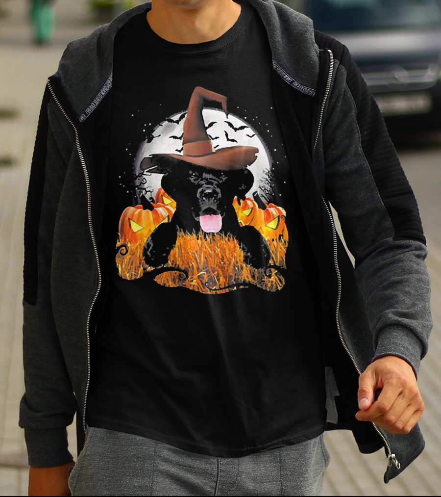 Labrador Halloween Cute Dog Witch With Pumpkin And Moon T-Shirt