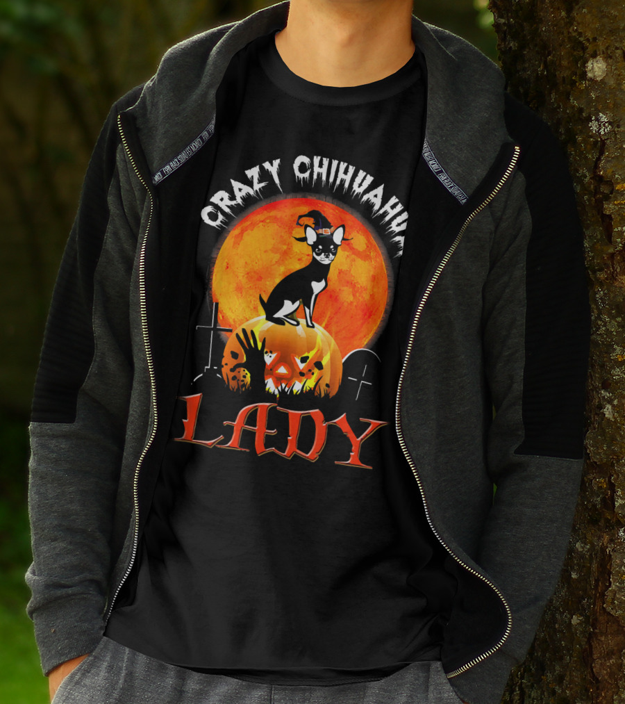 Crazy Chihuahua Lady Halloween Pumpkin Moon T-Shirt