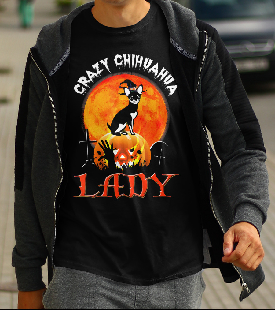 Crazy Chihuahua Lady Halloween Pumpkin Moon T-Shirt