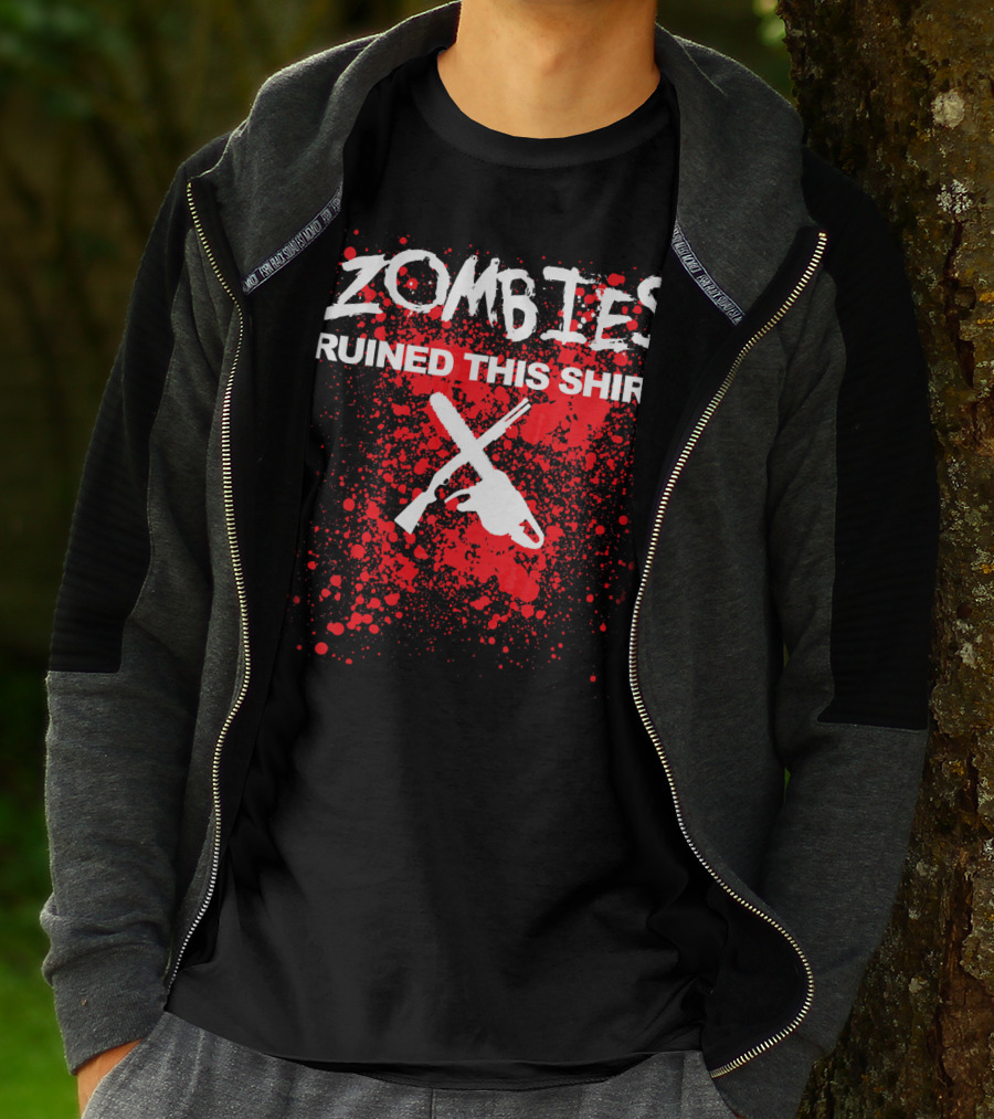 Zombies Ruined This Shirt Blood Splatter With Crossed Chainsaw And Rifle T-Shirt