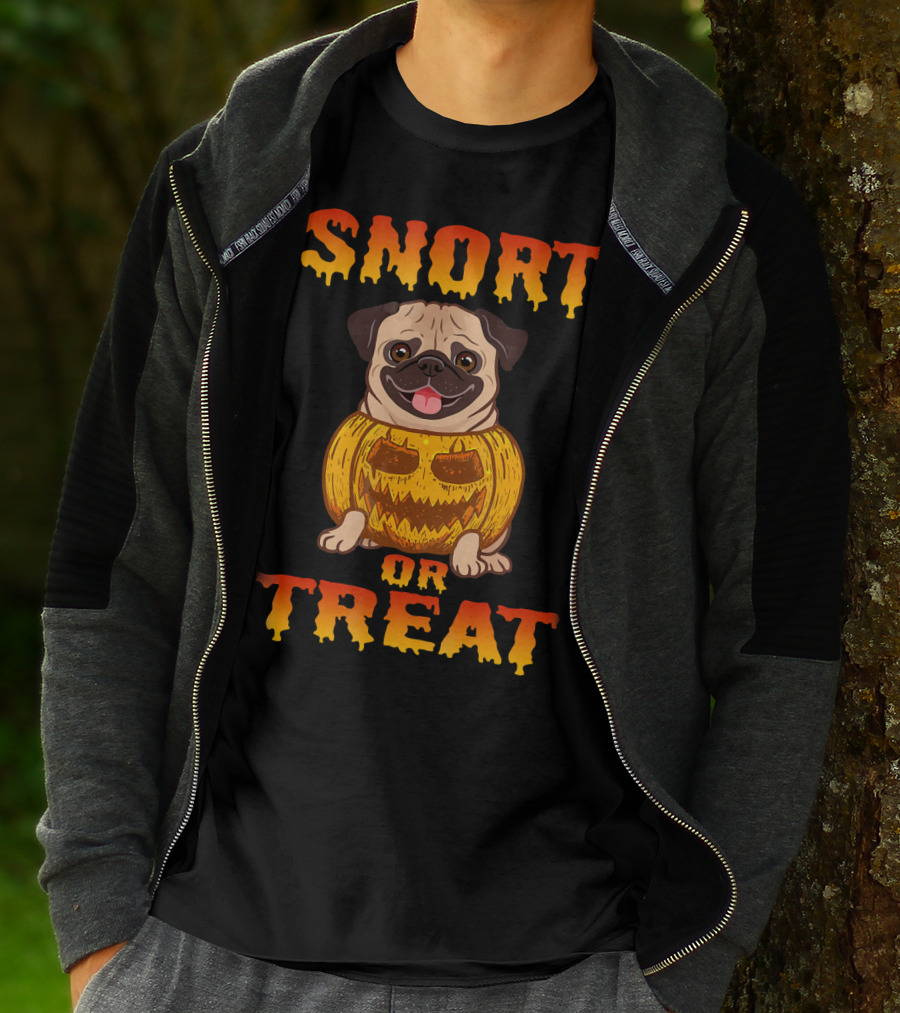 Snort Or Treat Funny Pug Pumpkin Halloween T-Shirt