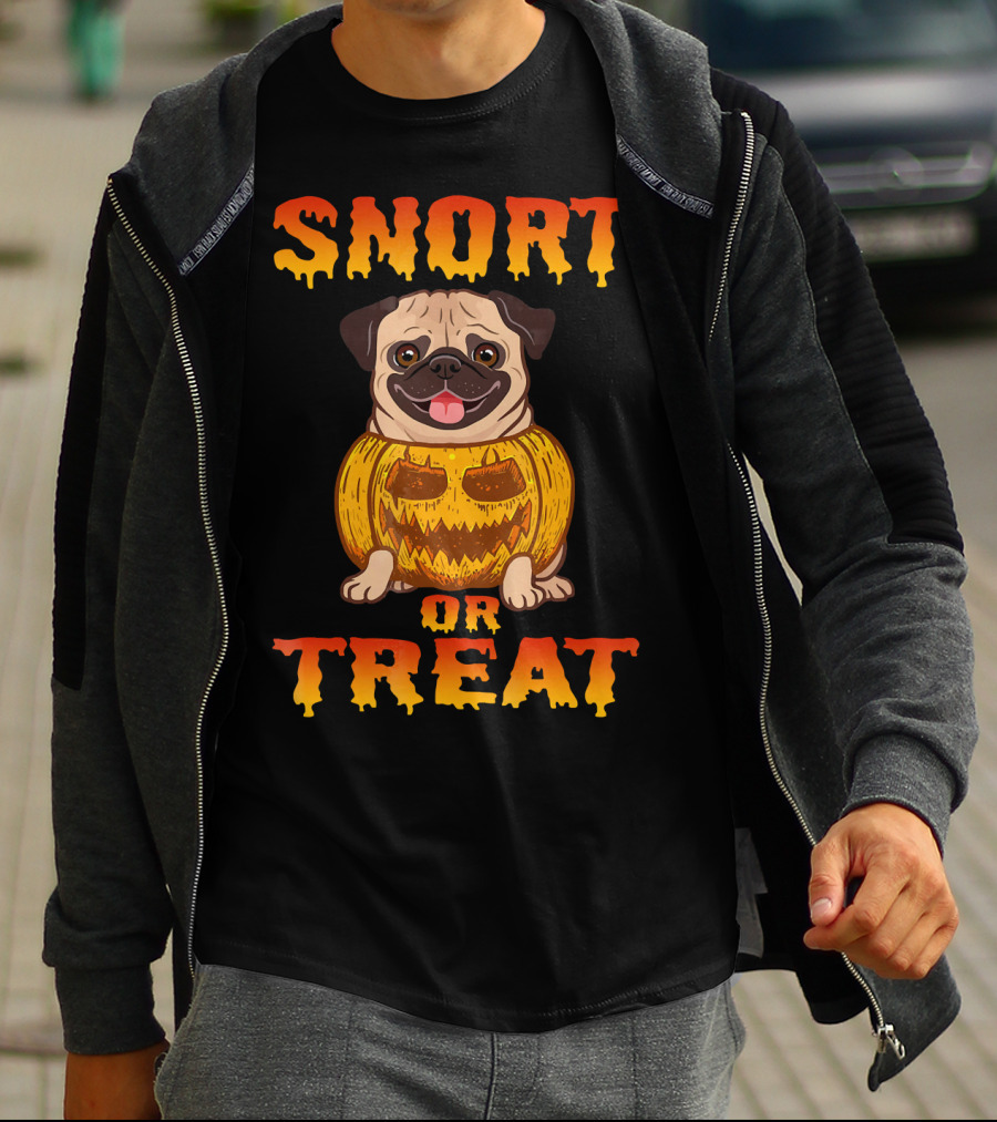 Snort Or Treat Funny Pug Pumpkin Halloween T-Shirt