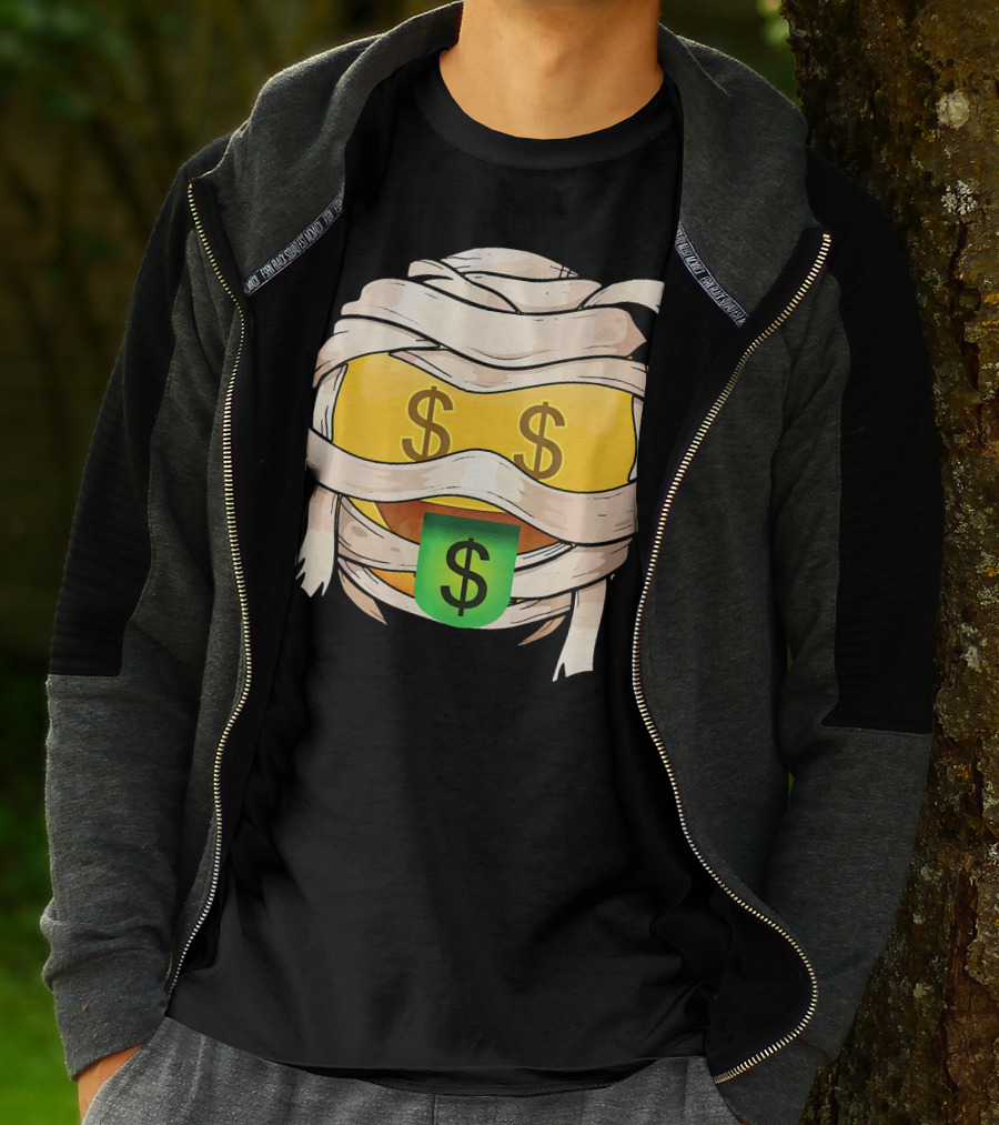 Money Face Emoji Wink Out Tongue Wrapped Mummy Style Dollar Sign Eyes T-Shirt