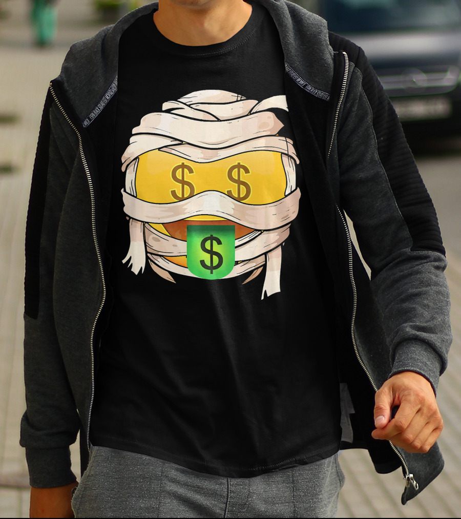 Money Face Emoji Wink Out Tongue Wrapped Mummy Style Dollar Sign Eyes T-Shirt
