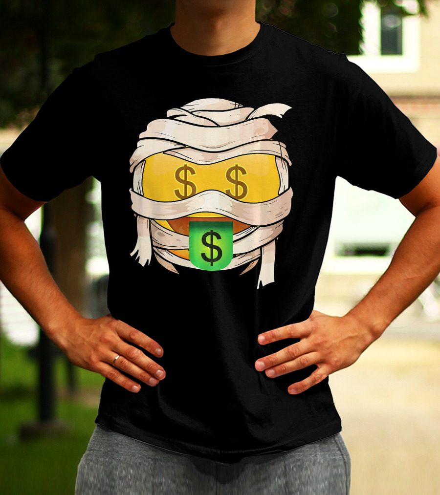 Money Face Emoji Wink Out Tongue Wrapped Mummy Style Dollar Sign Eyes T-Shirt