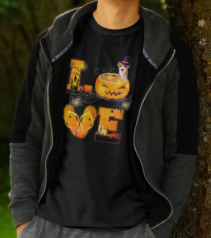 LOVE Halloween Pumpkin Italian Greyhound Spider Webs T-Shirt