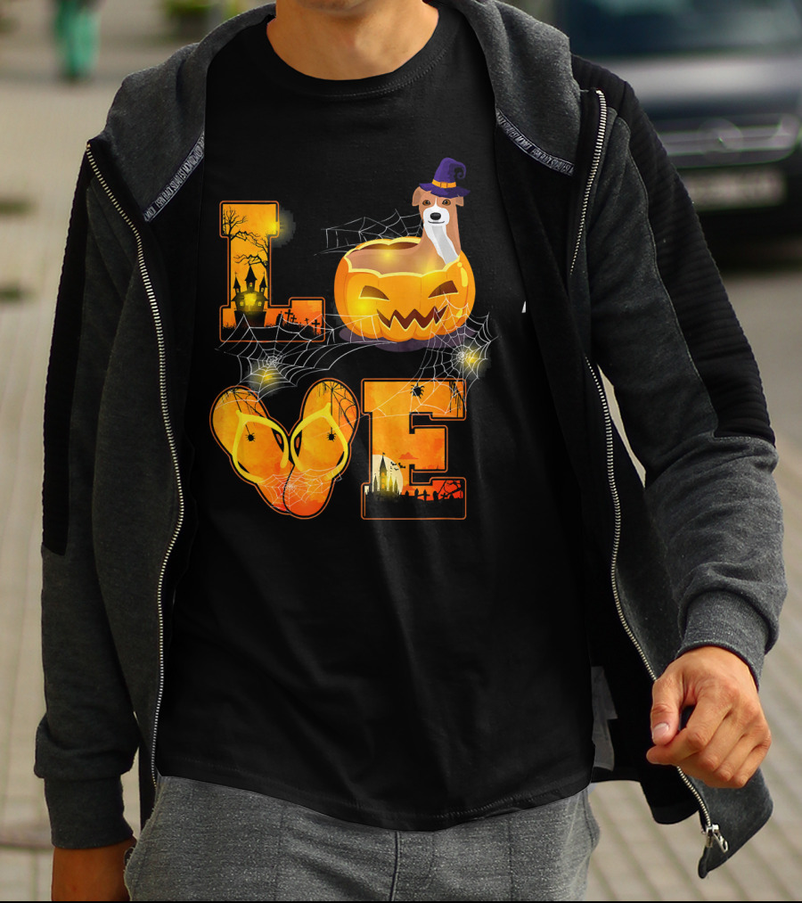 LOVE Halloween Pumpkin Italian Greyhound Spider Webs T-Shirt