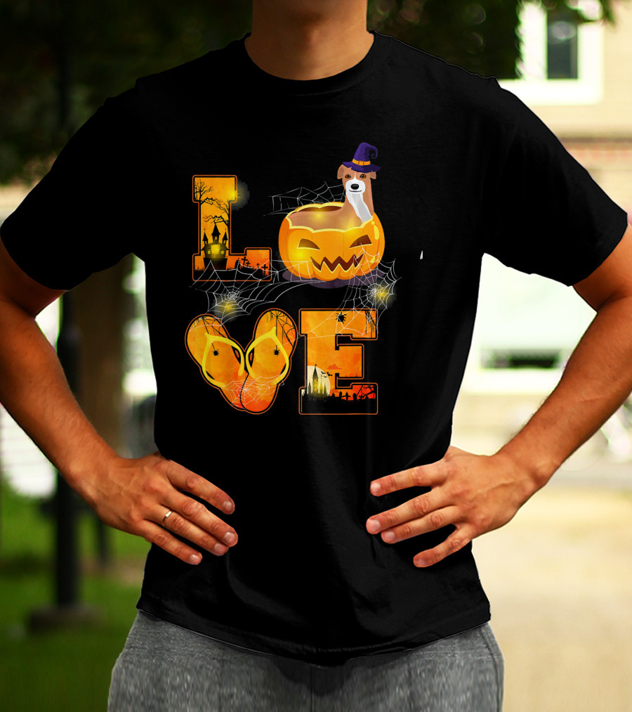 LOVE Halloween Pumpkin Italian Greyhound Spider Webs T-Shirt