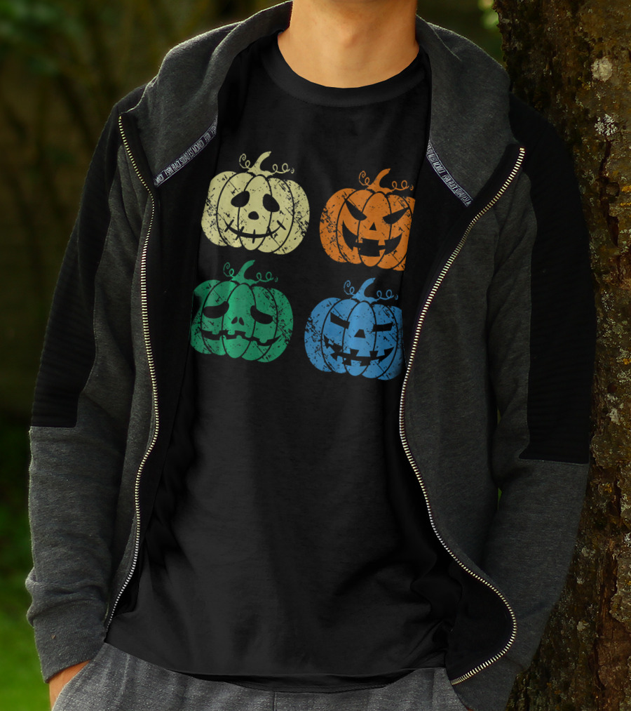 Vintage Retro Scary Pumpkin Face Halloween T-Shirt