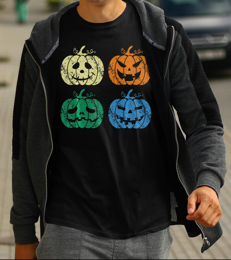 Vintage Retro Scary Pumpkin Face Halloween T-Shirt
