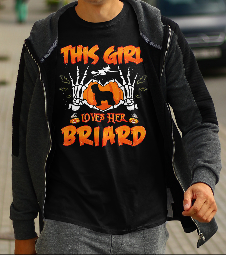 This Girl Loves Her Briard Dog Halloween Skeleton Pumpkin T-Shirt