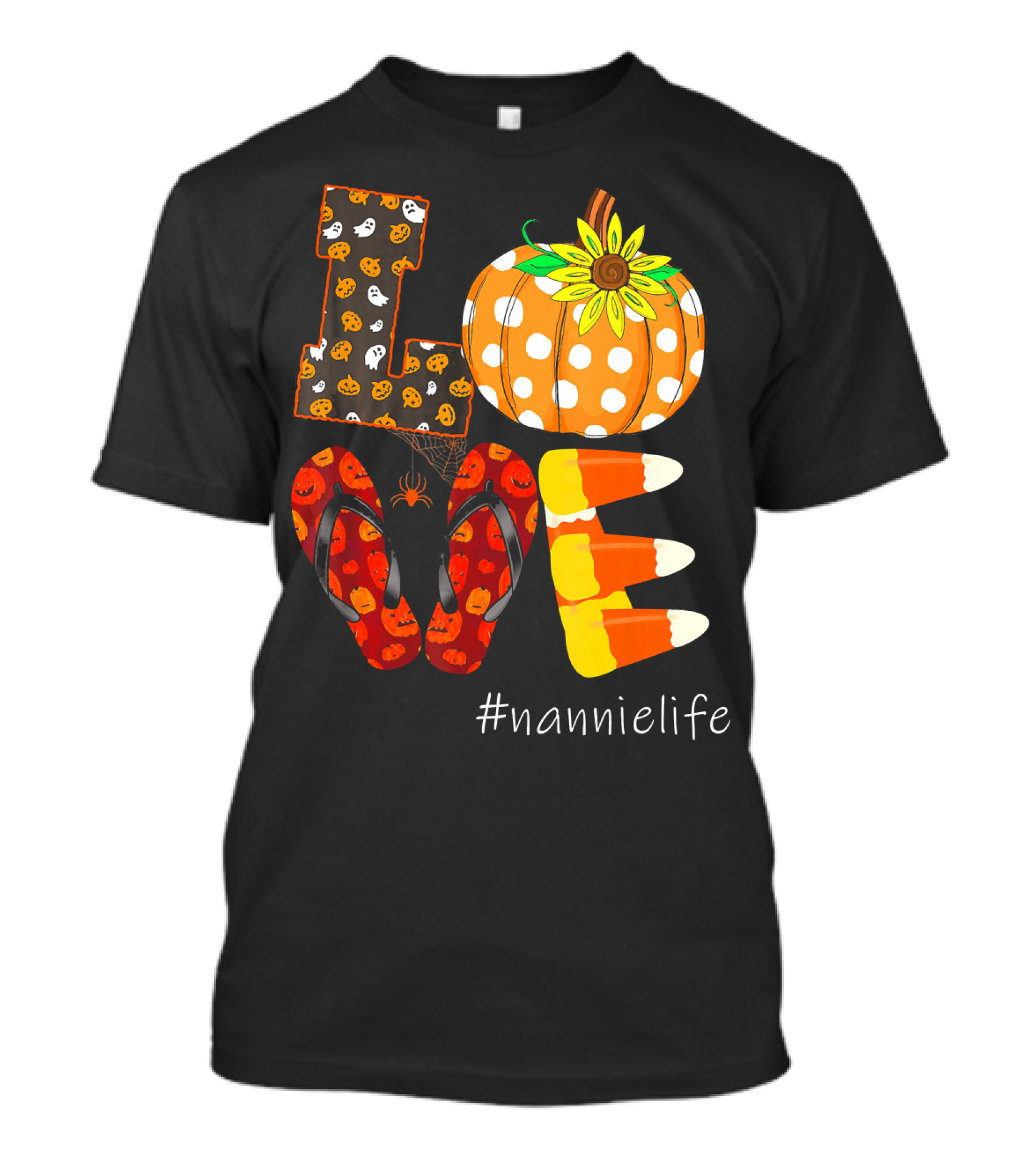 LOVE Pumpkin Candy Corn Flip Flops #nannielife T-Shirt