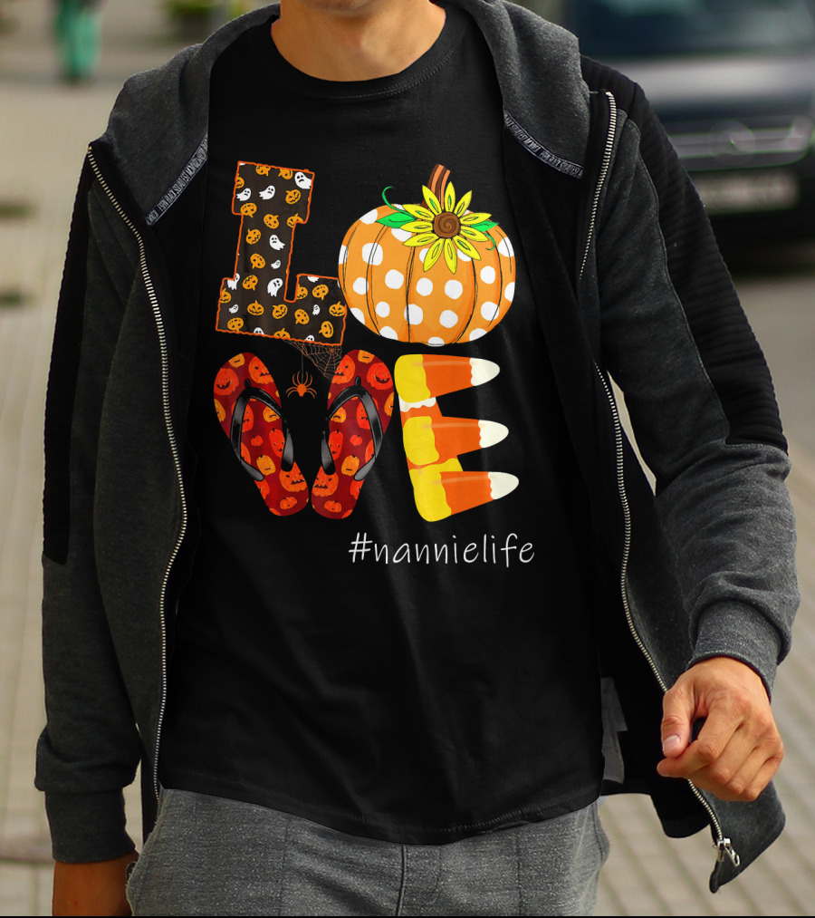 LOVE Pumpkin Candy Corn Flip Flops #nannielife T-Shirt