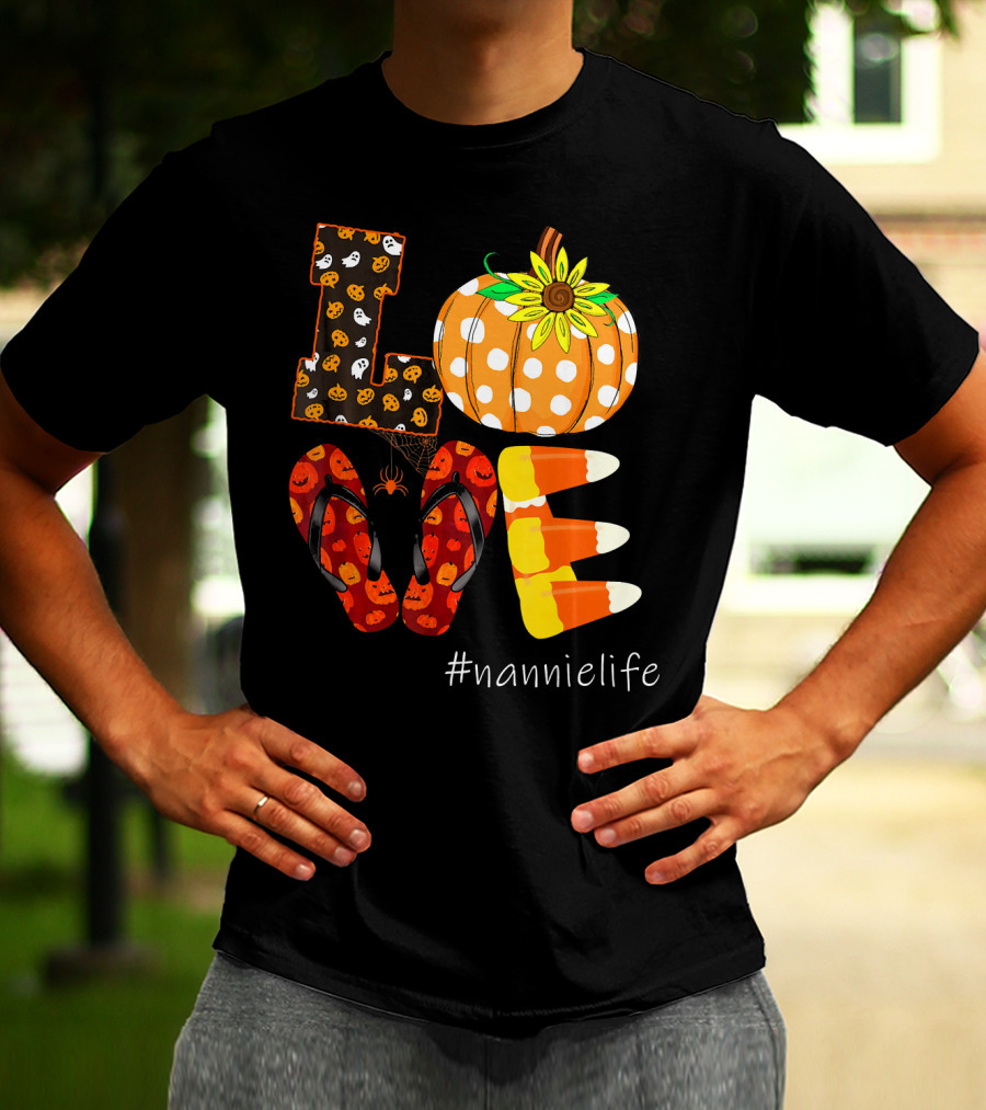 LOVE Pumpkin Candy Corn Flip Flops #nannielife T-Shirt