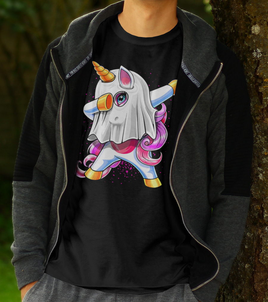 Dabbing Unicorn In Halloween Ghost Costume T-Shirt