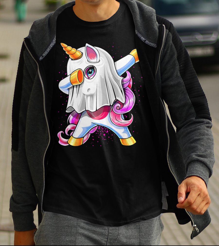 Dabbing Unicorn In Halloween Ghost Costume T-Shirt