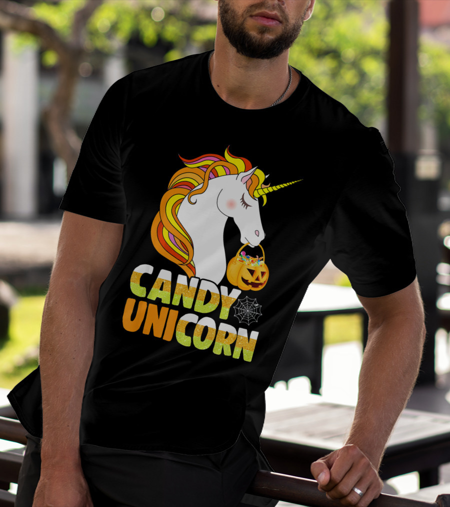 Candy Unicorn Halloween Basket T-Shirt