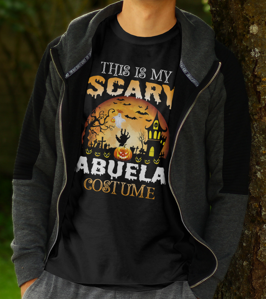 This Is My Scary Abuela Costume Halloween Haunted House Graveyard Moon Ghost Pumpkin T-Shirt