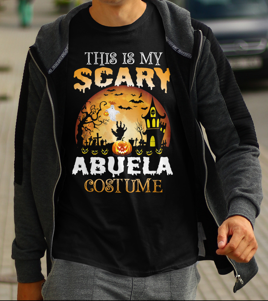 This Is My Scary Abuela Costume Halloween Haunted House Graveyard Moon Ghost Pumpkin T-Shirt