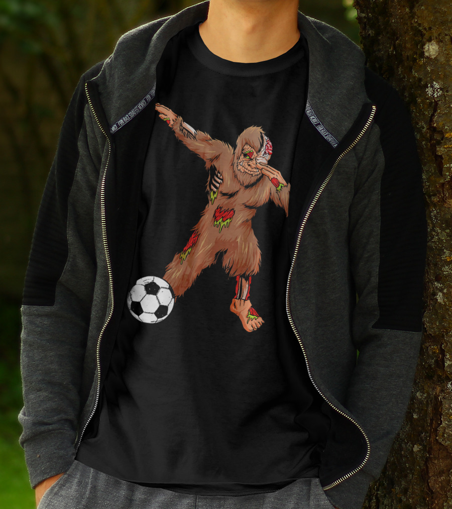 Dabbing Zombie Bigfoot Halloween Soccer Player T-Shirt