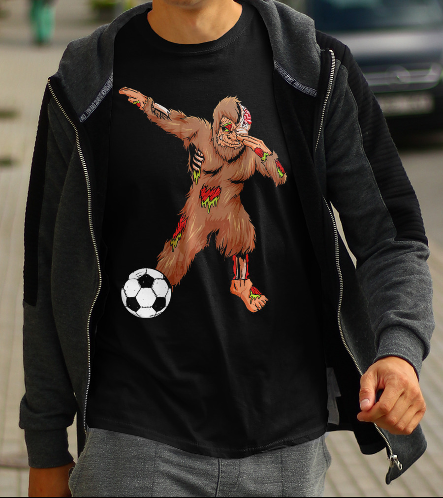 Dabbing Zombie Bigfoot Halloween Soccer Player T-Shirt