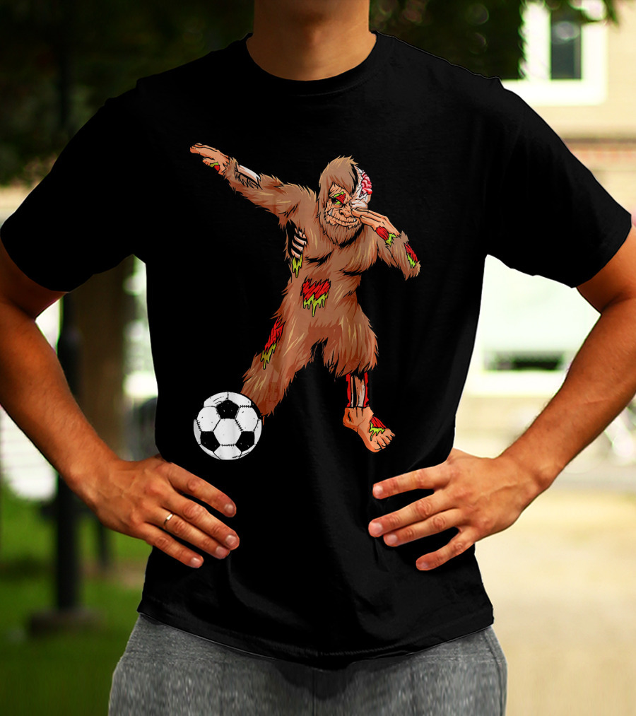 Dabbing Zombie Bigfoot Halloween Soccer Player T-Shirt